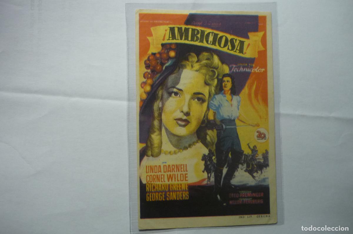  Foglietti di film di film antichi di cinema: PROGRAMA AMBICIOSA ,.LINDA DARNELL PUBLICIDAD CINE FOMENTO.-S.JUAN DESPI