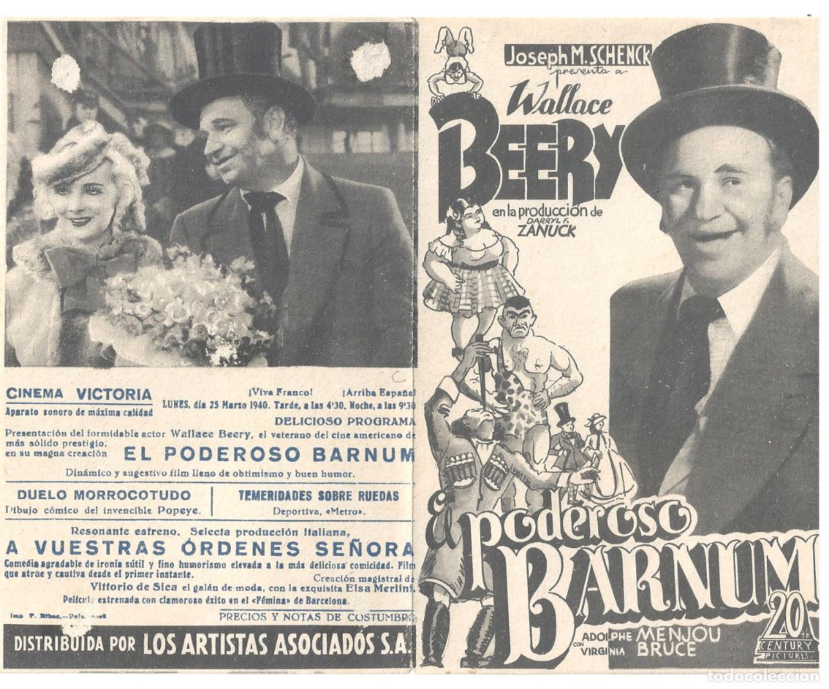 Cine: PTCC 810 EL PODEROSO BARNUM PROGRAMA DOBLE FOX WALLACE BEERY ADOLPHE MENJOU VIRGINIA BRUCE - Foto 1