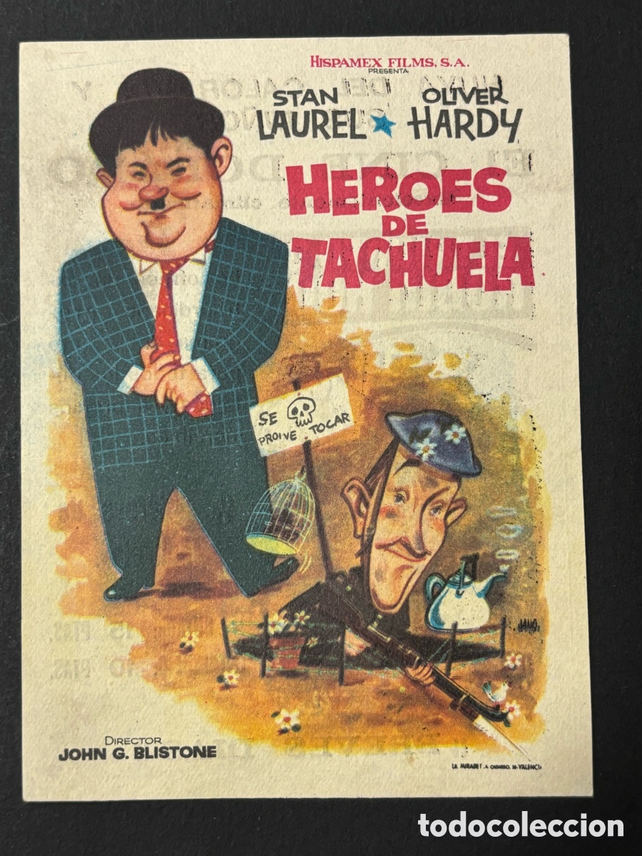  Foglietti di film di film antichi di cinema: Programa h&eacute;roes de tachuela Stan laurel y Oliver Hardy con publicidad cine dorado A14