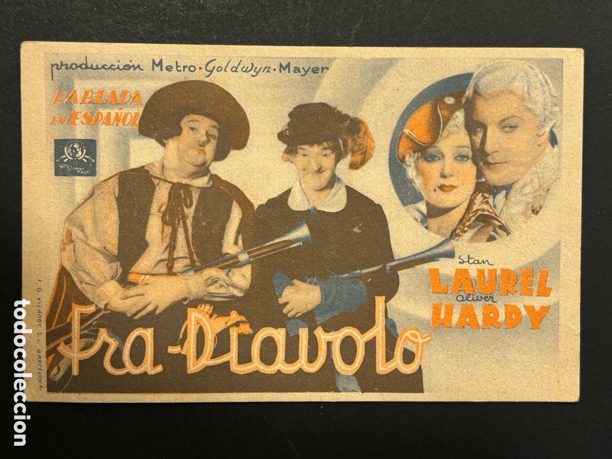  Foglietti di film di film antichi di cinema: Programa fra diavolo Stan laurel Oliver Hardy con publicidad teatro Maiquez los dolores A14