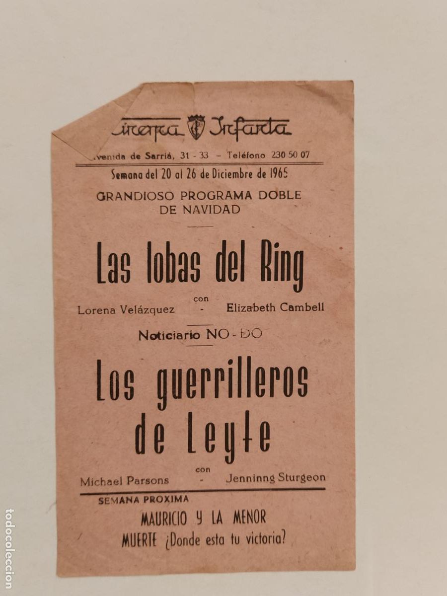  Foglietti di film di film antichi di cinema: LAS LOBAS DEL RING - LOS GUERRILLEROS DE LEYTE - CINEMA INFANTA - PROGRAMA DE CINE -(K-14.143)
