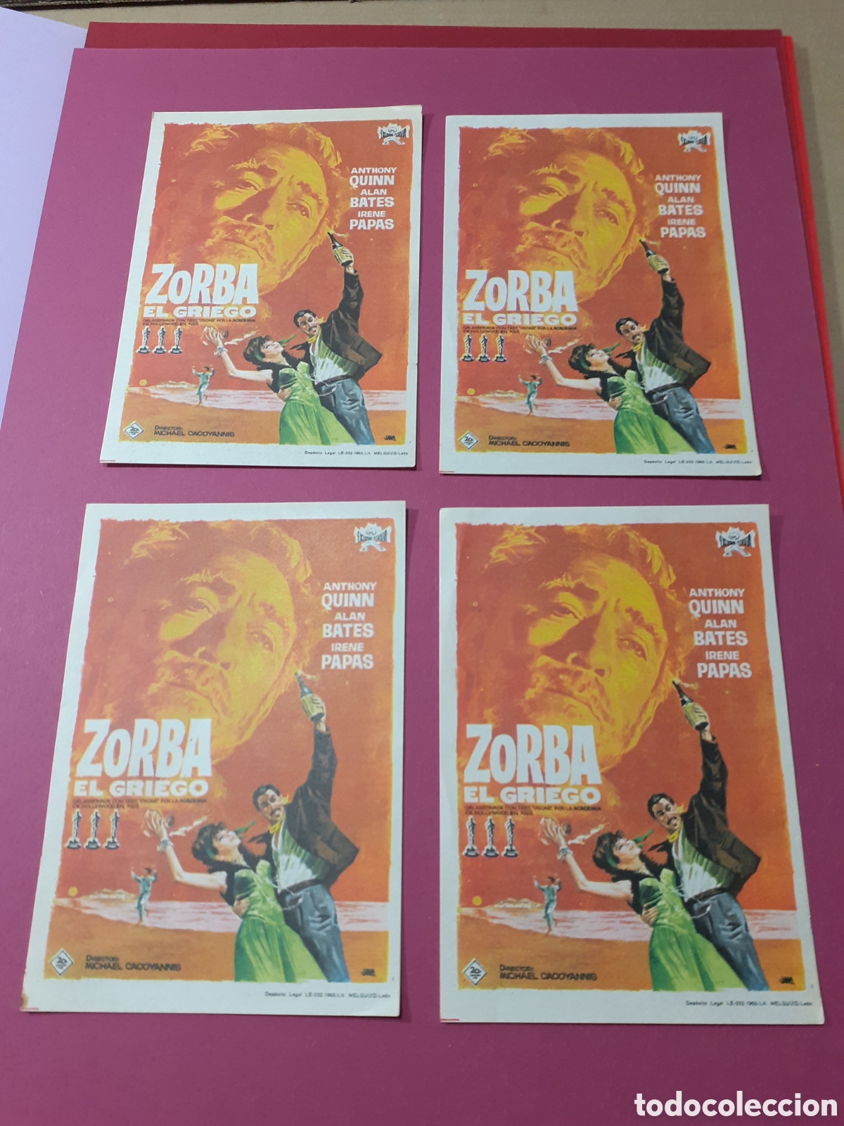  Foglietti di film di film antichi di cinema: Zorba el griego. Lote de 4 unidades.