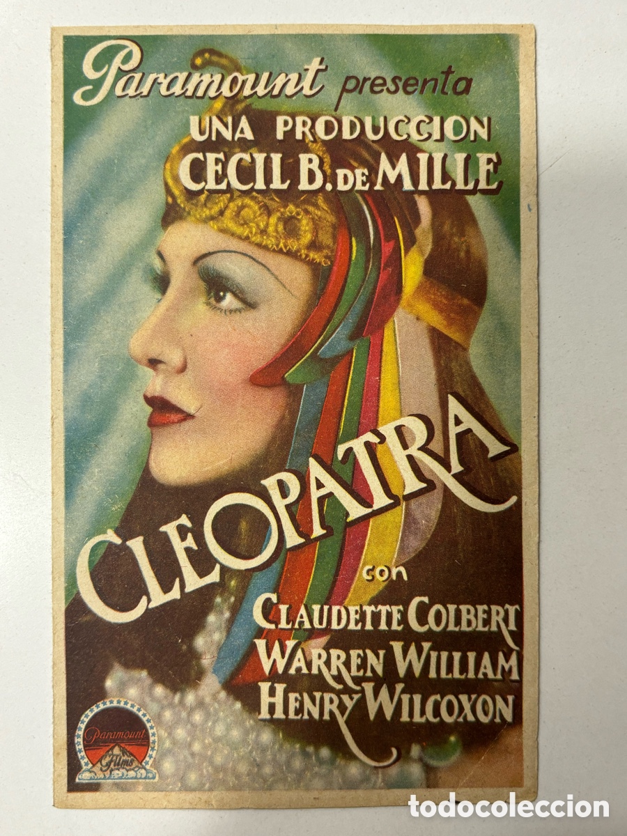Cine: Programa Paramount Cleopatra claudette colbert con publicidad cine monumental A14 - Foto 1