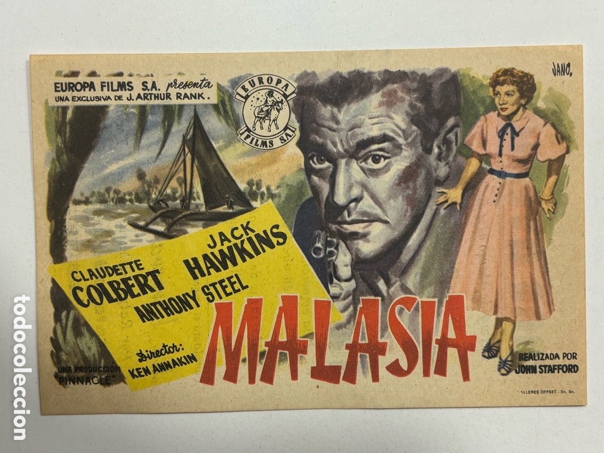 Folhetos de m&atilde;o de filmes antigos de cinema: Programa malasia claudette colbert con publicidad cine avenida valencia A14