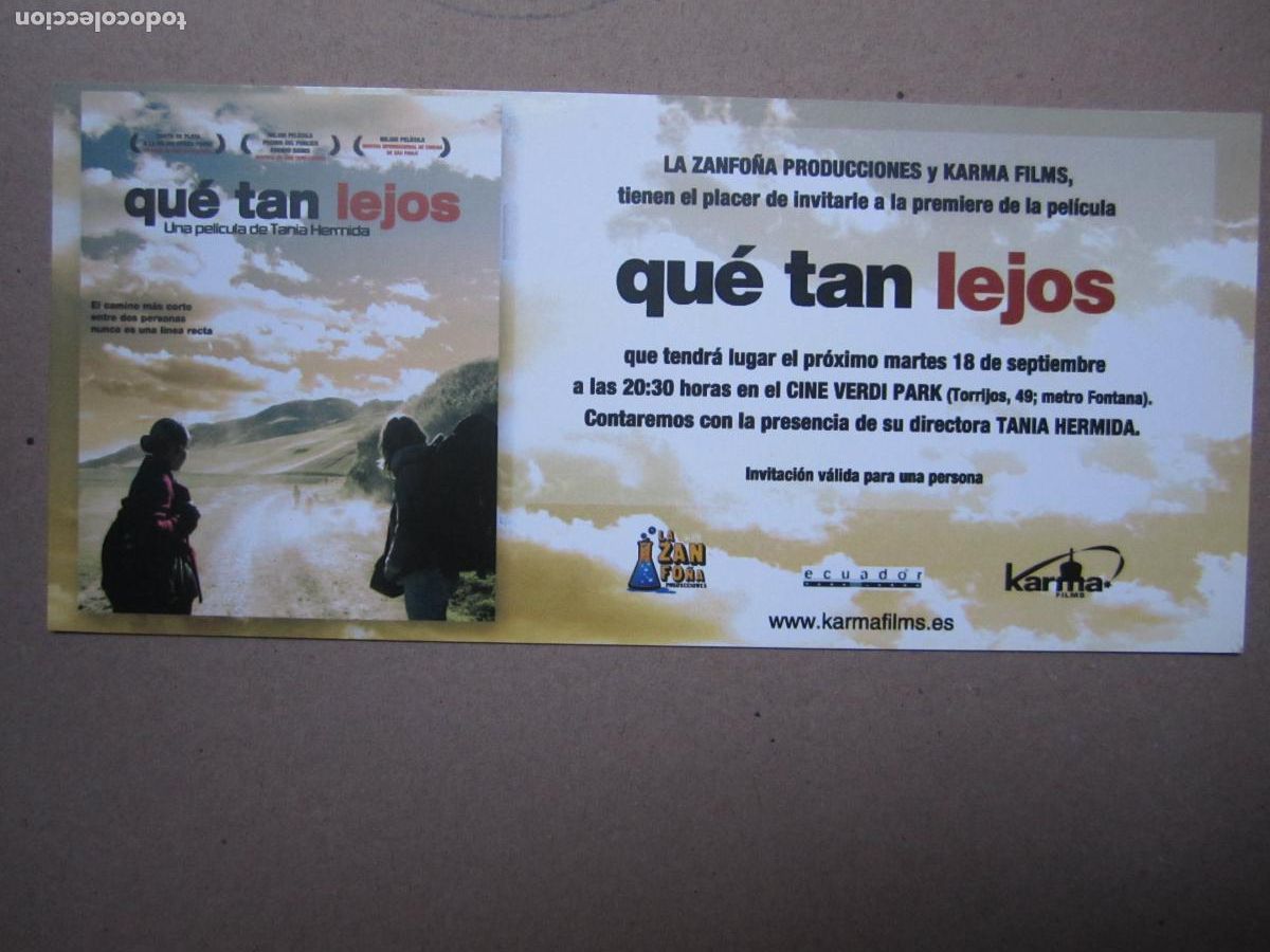 Folhetos de m&atilde;o de filmes antigos de cinema: que tan lejos - folleto mano original invitacion preestreno - cine ecuador fausto mi&ntilde;o