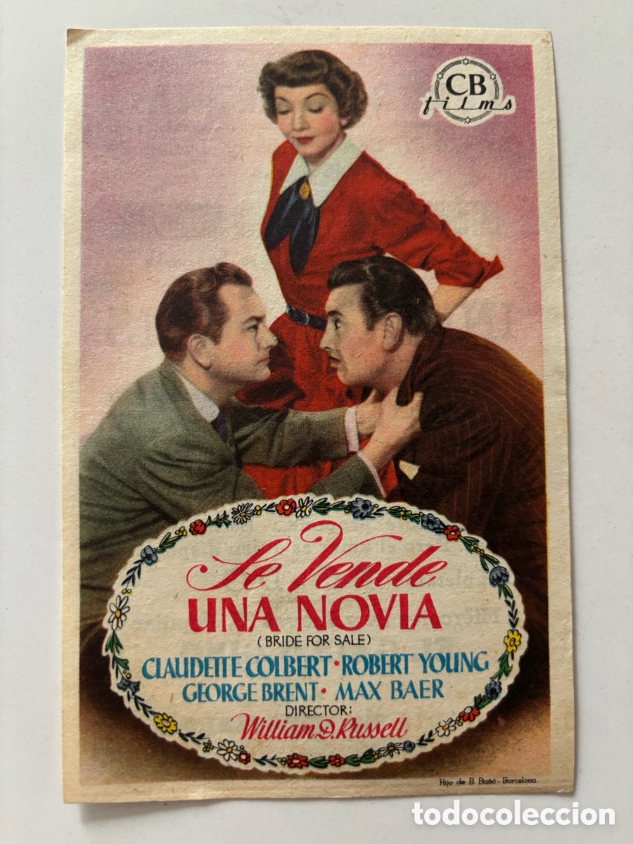 Folhetos de m&atilde;o de filmes antigos de cinema: Programa se vende una novia claudette colbert con publicidad terraza verano valencia A14