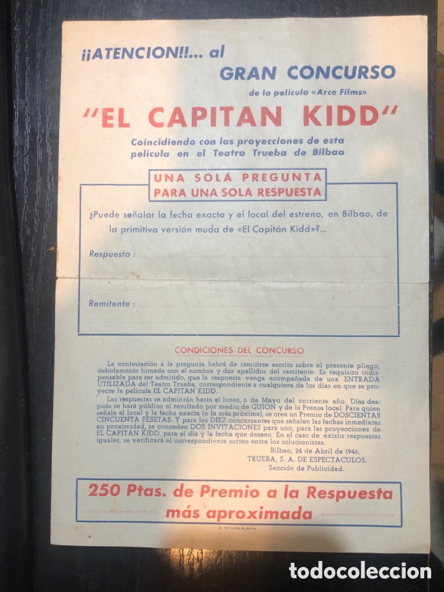 Cine: PTCC 807 EL CAPITAN KIDD PROGRAMA SENCILLO CONCURSO CHARLES LAUGHTON RANDOLPH SCOTT - Foto 2