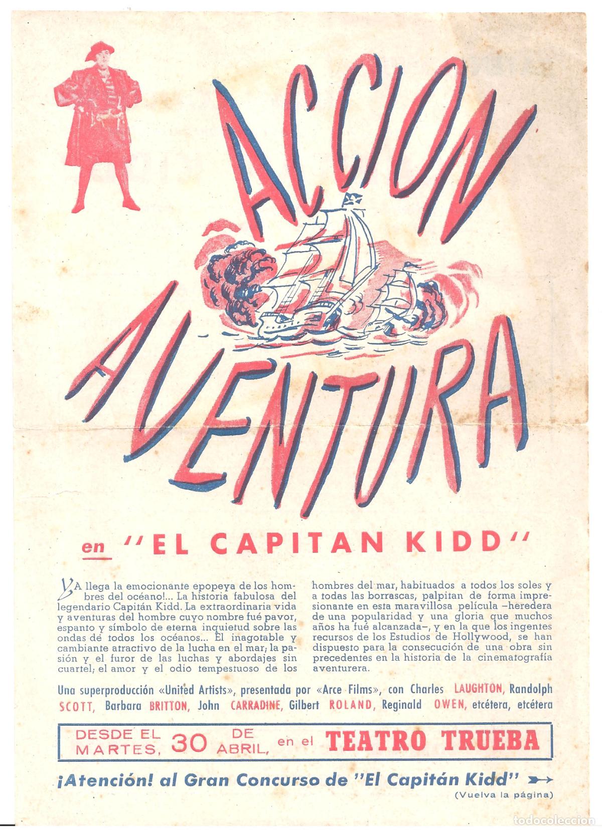 Cine: PTCC 807 EL CAPITAN KIDD PROGRAMA SENCILLO CONCURSO CHARLES LAUGHTON RANDOLPH SCOTT - Foto 1