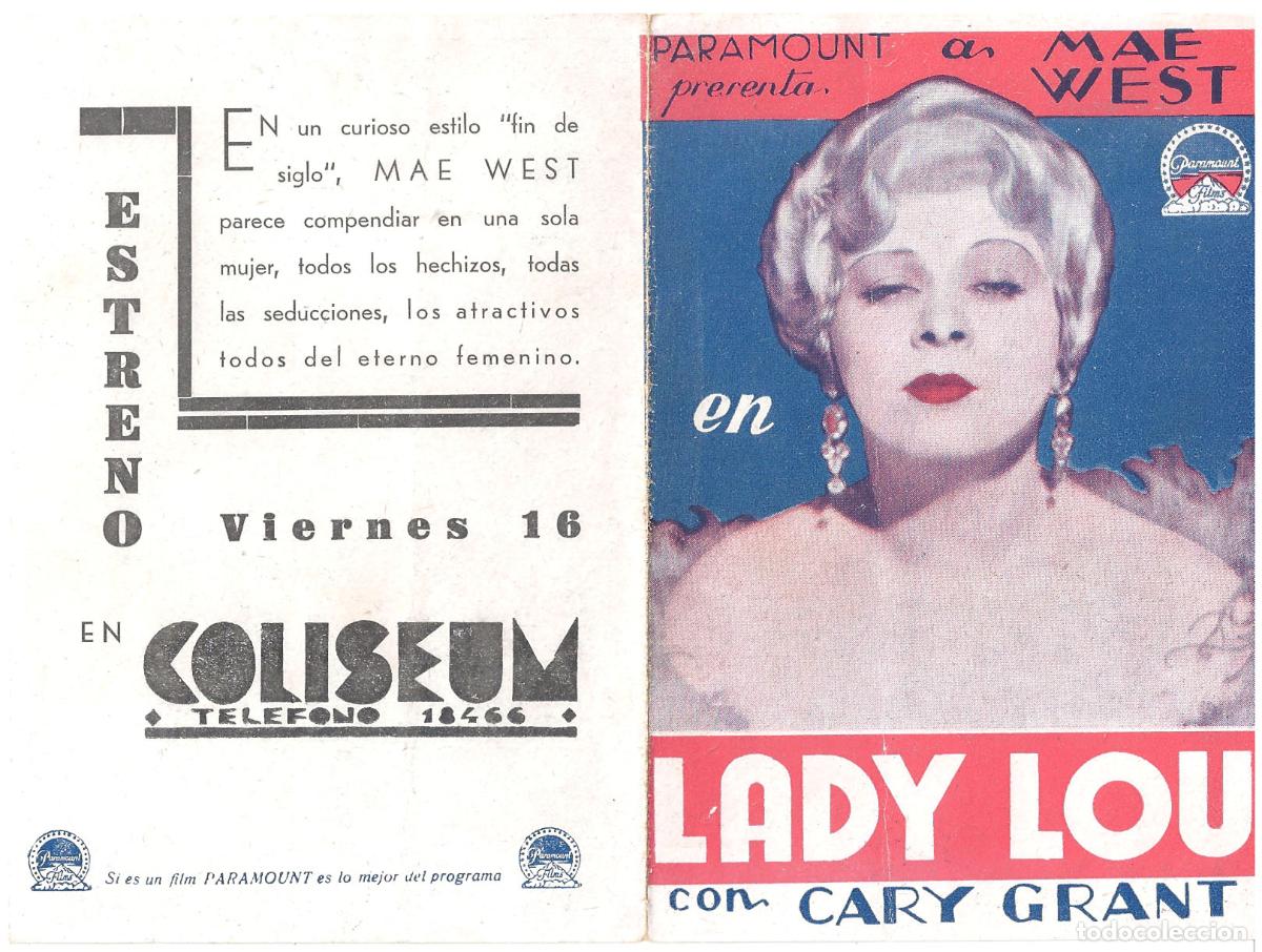 Cine: PTCC 807 LADY LOU PROGRAMA DOBLE PARAMOUNT azul CARY GRANT MAE WEST B - Foto 1