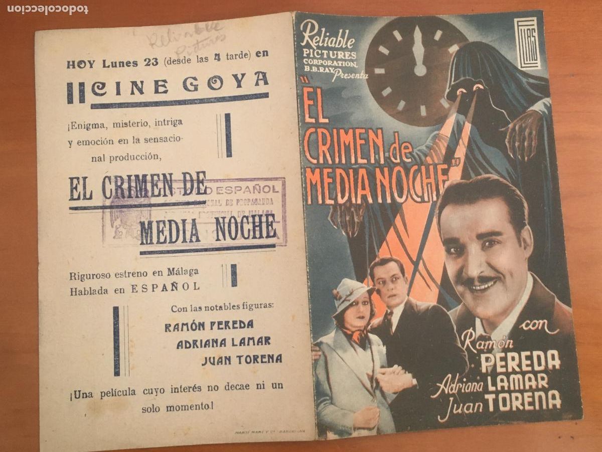 Kino: el crimen de medianoche folleto mano original estreno con cine impreso cine goya barcelona