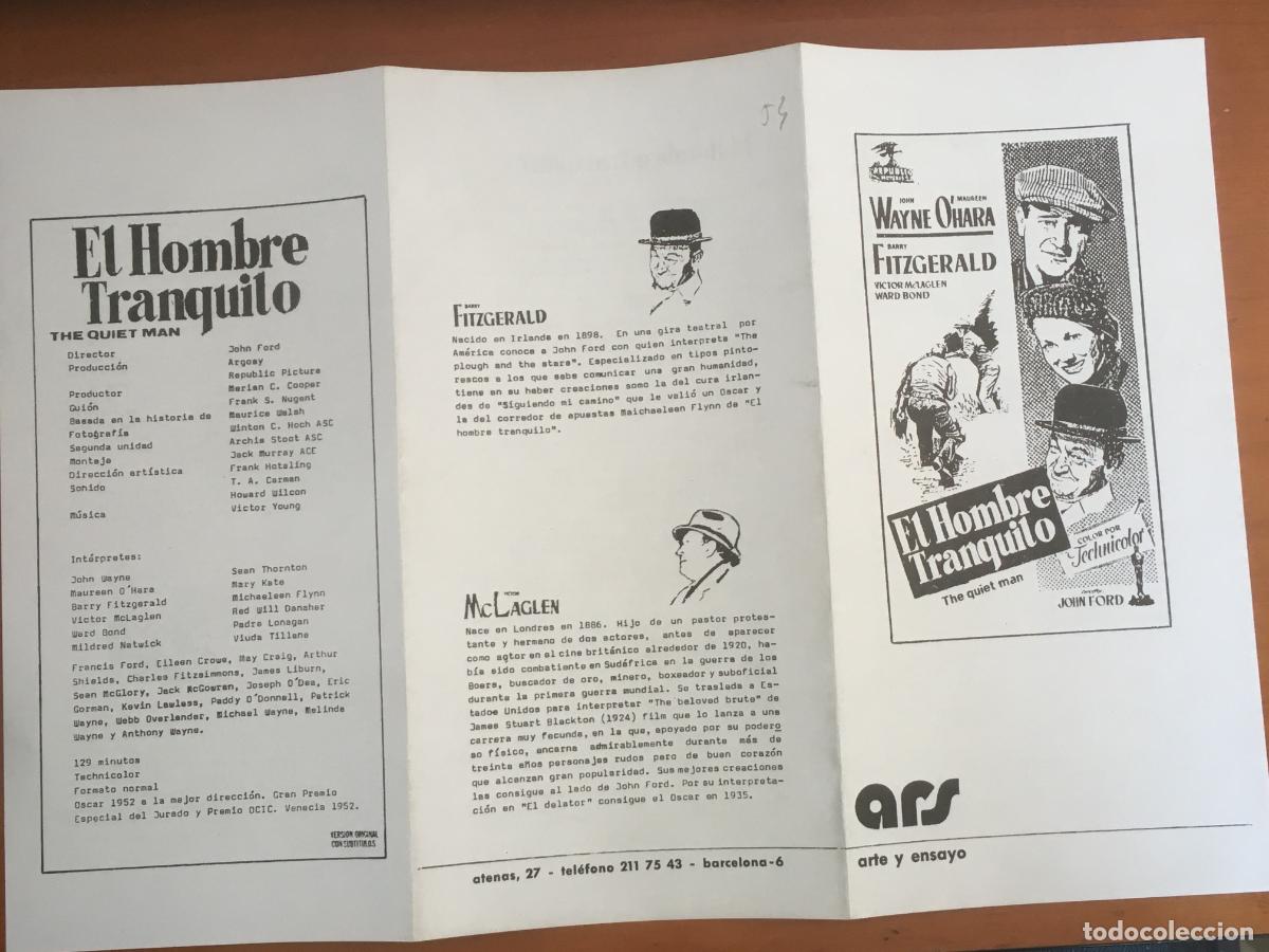 Folhetos de m&atilde;o de filmes antigos de cinema: el hombre tranquilo folleto mano original con cine impreso cine ars barcelona