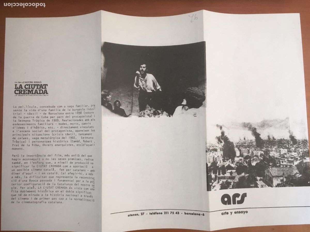 Folhetos de m&atilde;o de filmes antigos de cinema: la ciutat cremada folleto mano original con cine impreso cine ars barcelona