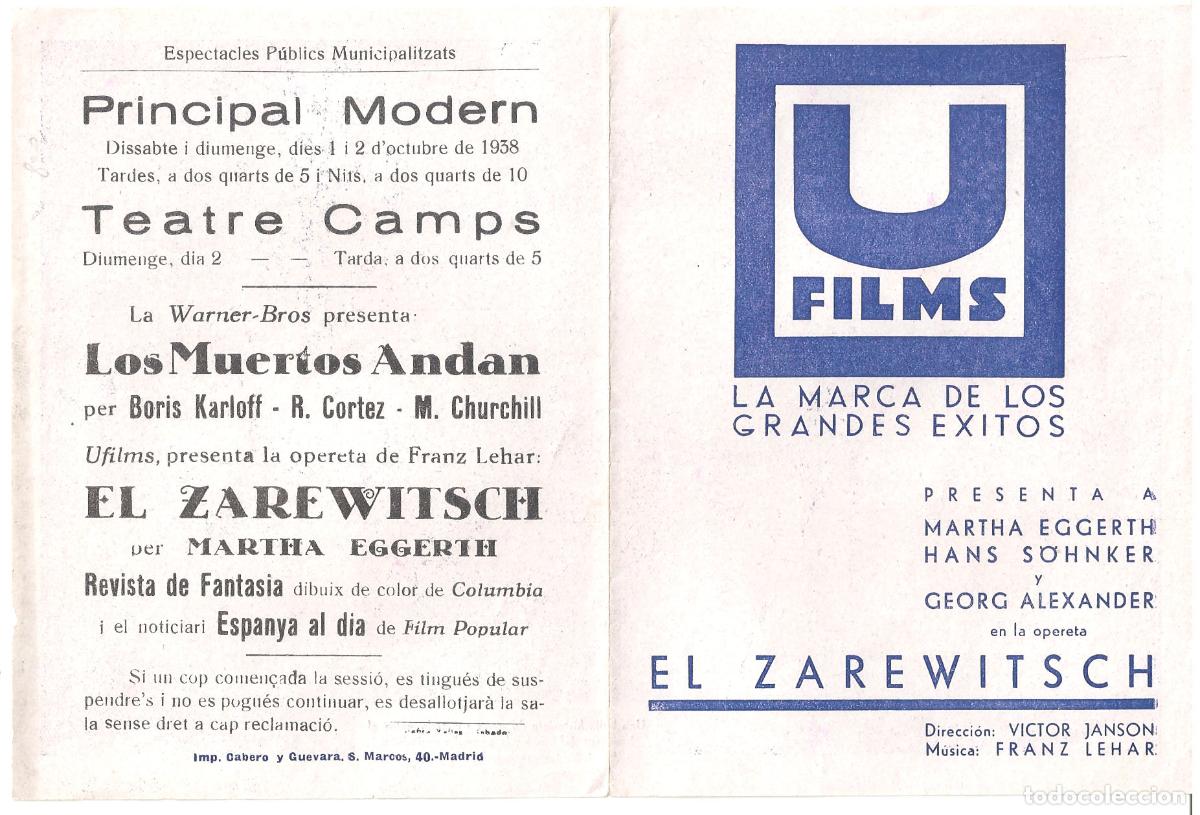 Cine: PTCC 808 EL ZAREWITSCH PROGRAMA DOBLE U FILMS MARTA EGGERTH HANS GEORG - Foto 1