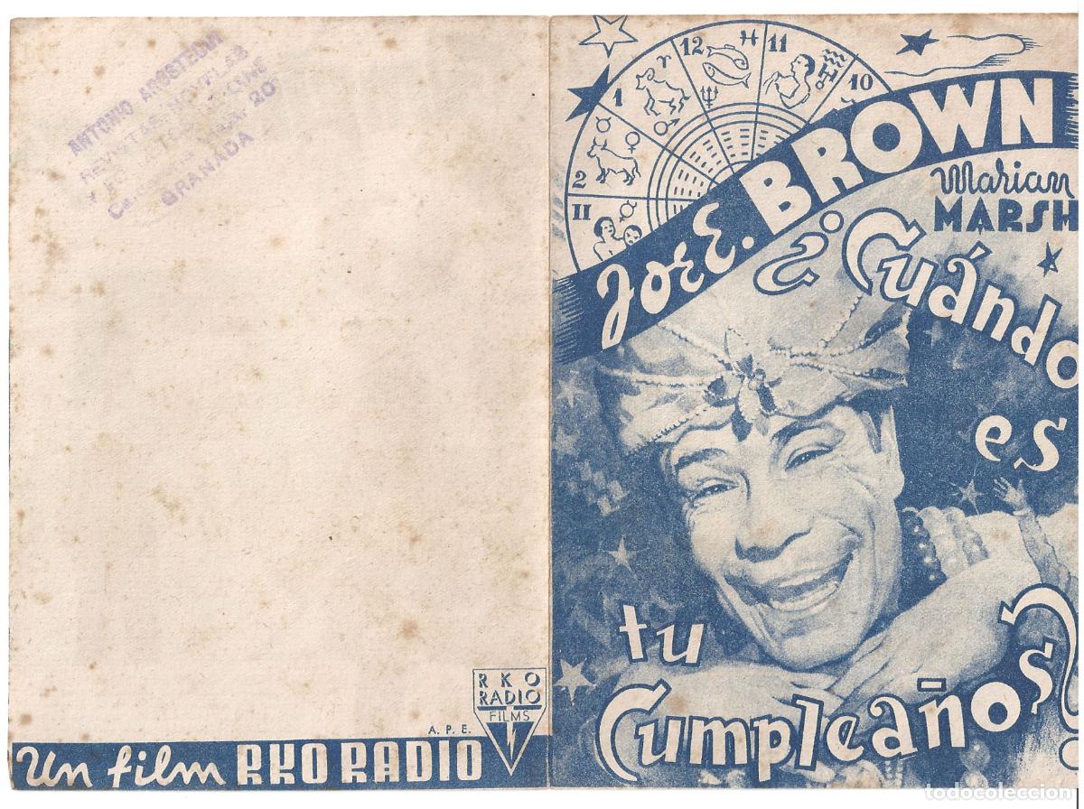 Cine: PTCC 809 CUANDO ES TU CUMPLEA&Ntilde;OS PROGRAMA DOBLE RKO JOE E. BROWN MARIAN MARSH - Foto 1