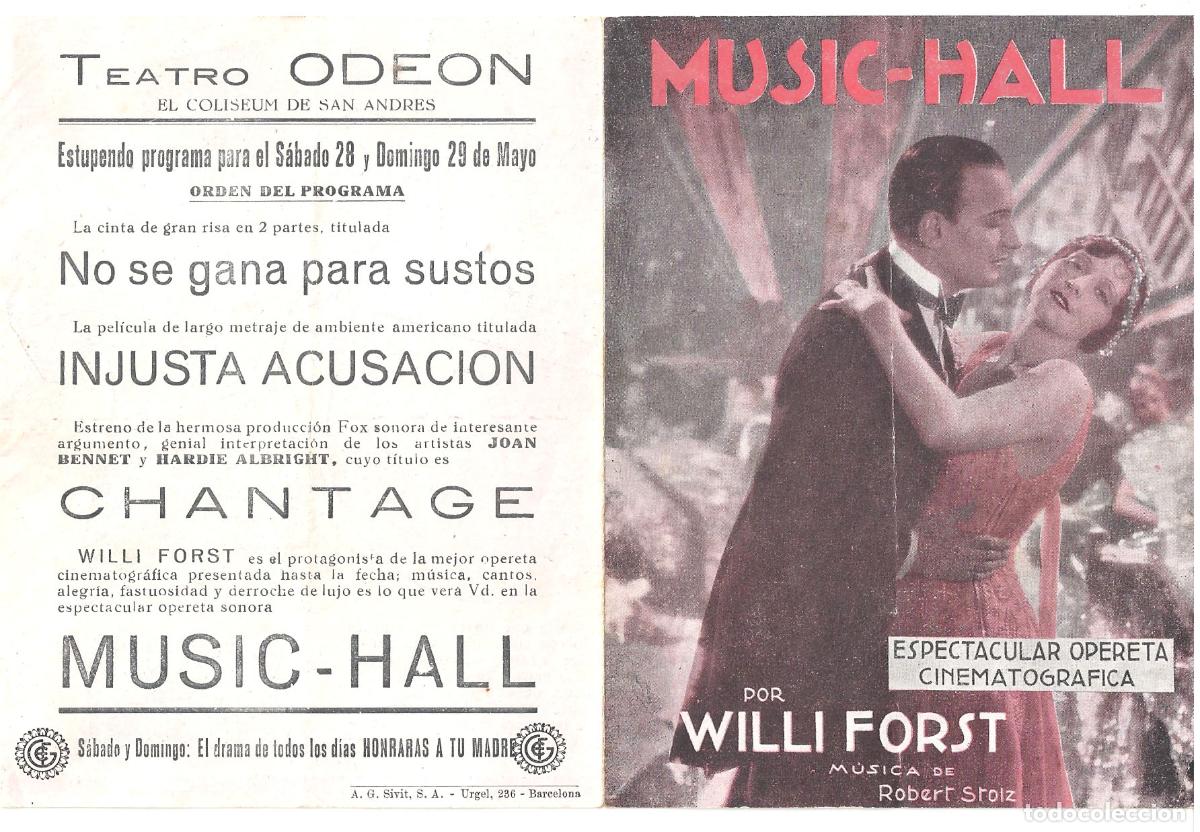 Cine: PTCC 809 MUSIC-HALL PROGRAMA DOBLE WILLI FORST FAY WALL - Foto 1
