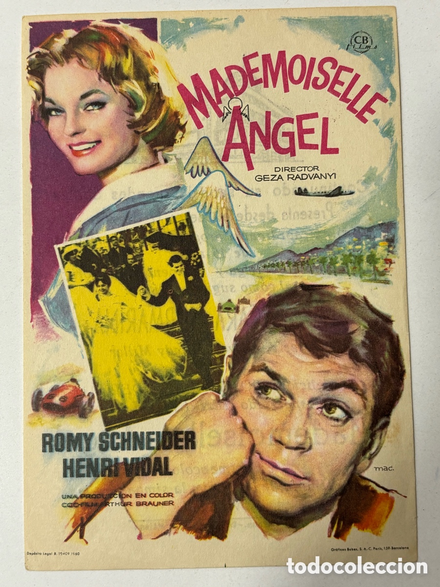 Folhetos de m&atilde;o de filmes antigos de cinema: Programa mademoiselle &aacute;ngel Romy Schneider con publicidad cine Echegaray malaga A9
