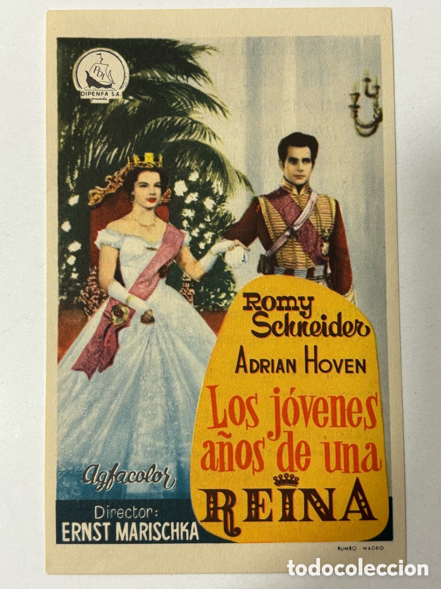 Folhetos de m&atilde;o de filmes antigos de cinema: Programa los j&oacute;venes a&ntilde;os de una reina Romy Schneider con publicidad cine banda primitiva Liria A9
