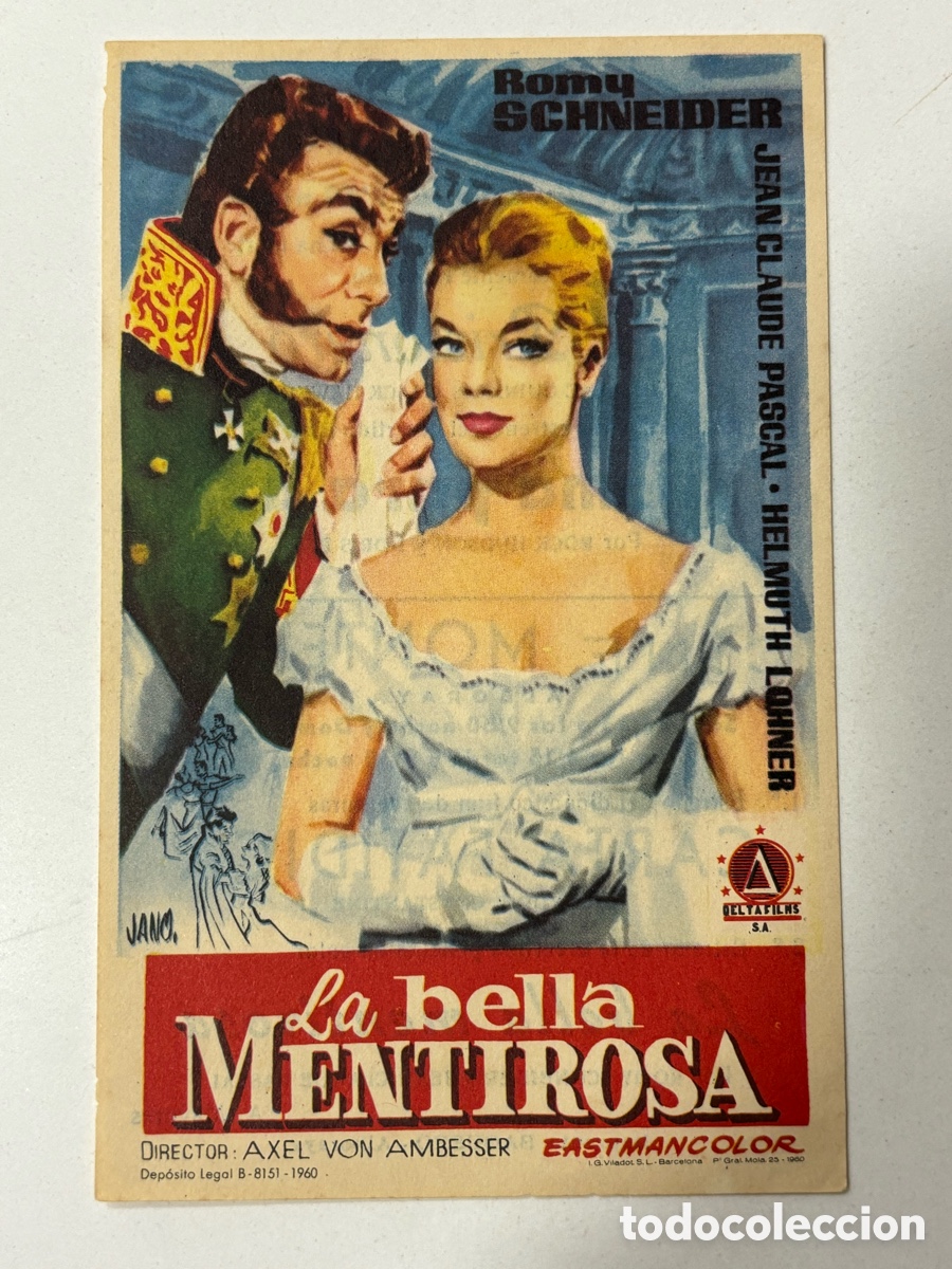 Folhetos de m&atilde;o de filmes antigos de cinema: Programa la bella mentirosa Romy Schneider con publicidad cine Montecarlo Alboraya A9