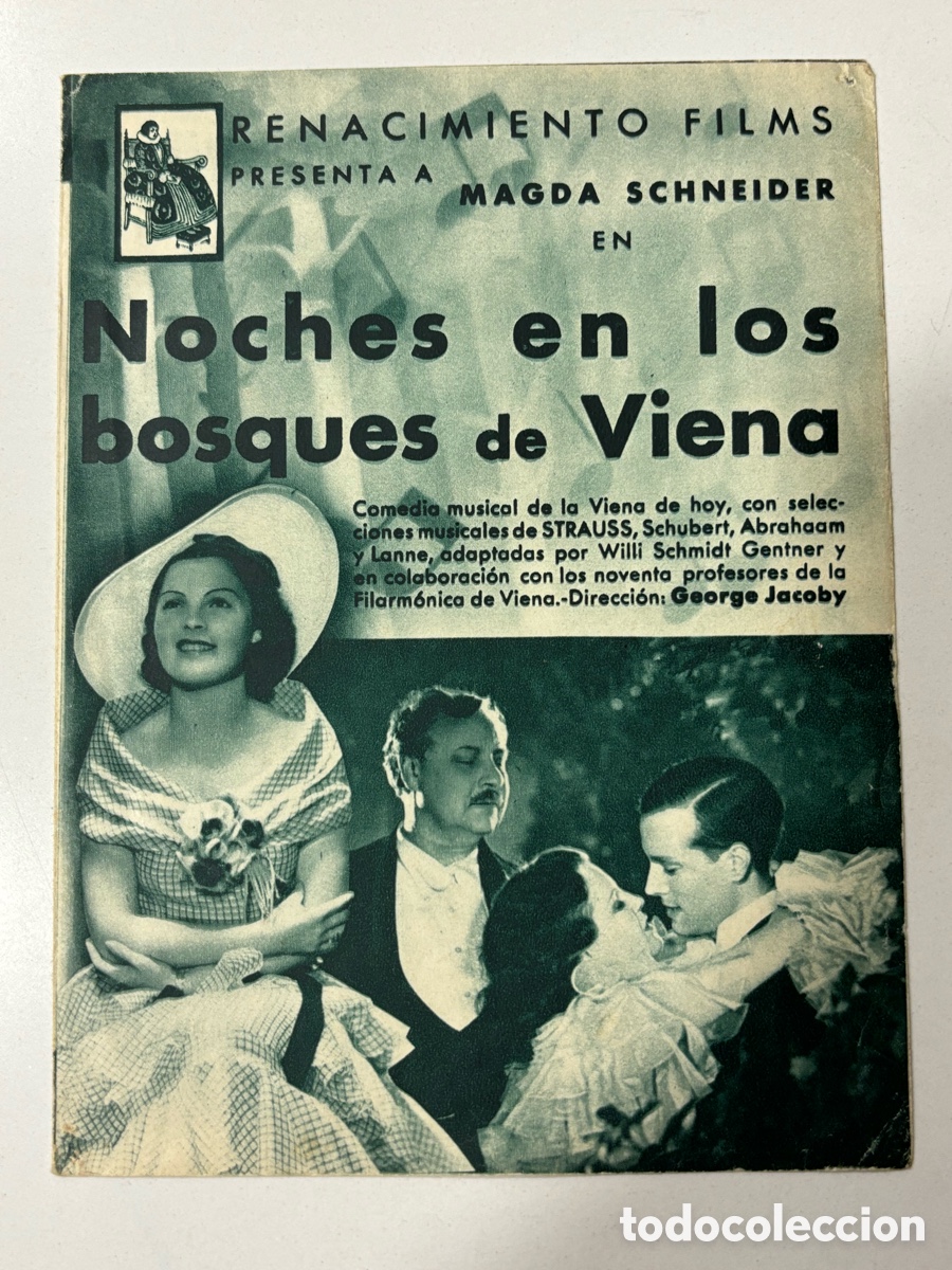 Folhetos de m&atilde;o de filmes antigos de cinema: Programa noches en los bosques de Viena Magda Schneider con publicidad cine fantas&iacute;o A9