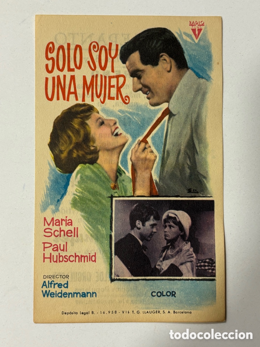 Folhetos de m&atilde;o de filmes antigos de cinema: Programa solo soy una mujer Mar&iacute;a schell con publicidad cine lepanto Puertollano A14