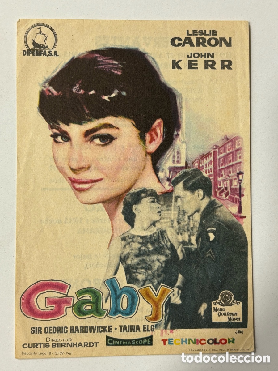 Folhetos de m&atilde;o de filmes antigos de cinema: Programa Gaby Leslie caron con publicidad cine Cervantes Alcira A14