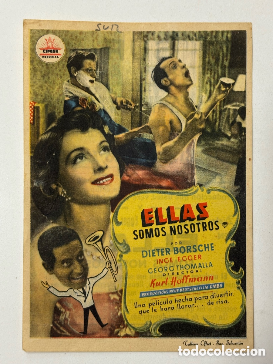 Folhetos de m&atilde;o de filmes antigos de cinema: Programa ellas somos nosotros Dieter Borsche con publicidad cine Sur Mislata A14