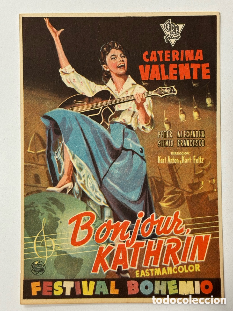 Folhetos de m&atilde;o de filmes antigos de cinema: Programa bonjour kathrin Caterina valente con publicidad gran teatro Huelva A14