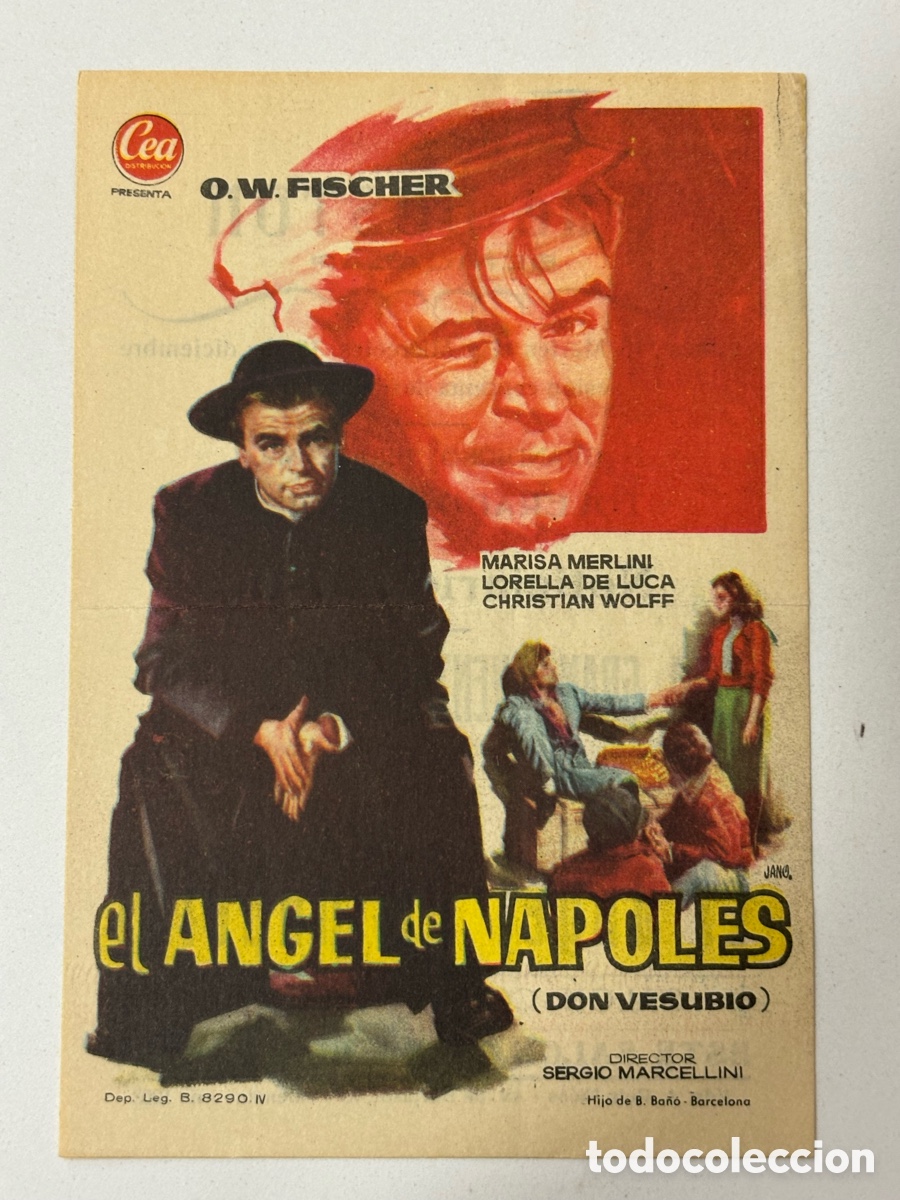Folhetos de m&atilde;o de filmes antigos de cinema: Programa el &aacute;ngel de N&aacute;poles O W Fisher con publicidad cine Boston Benicalap A14