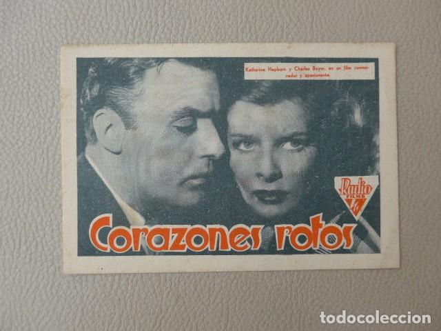 Folhetos de m&atilde;o de filmes antigos de cinema: CORAZONES ROTOS ANTIGUO PROGRAMA DE CINE FRENTE DE JUVENTUDES DE F.E.T. Y LAS J.O.N.S