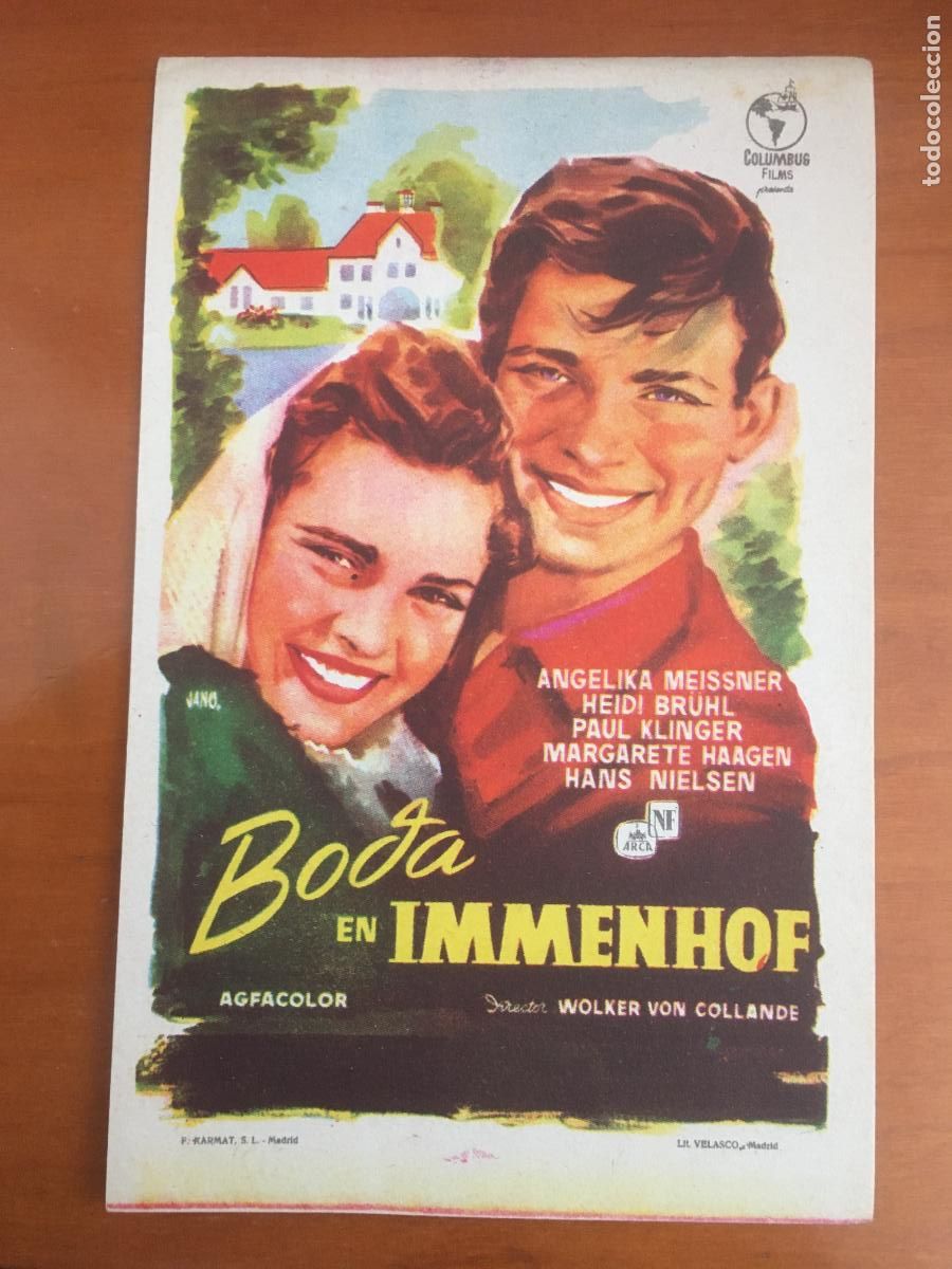 Cinema: boda en immenhof folleto de mano original