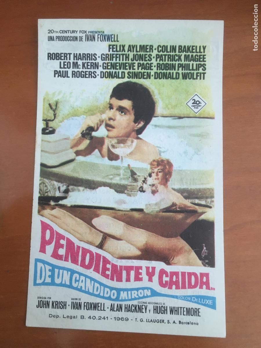 Cinema: pendiente y caida de un candido miron folleto de mano original con cine impreso