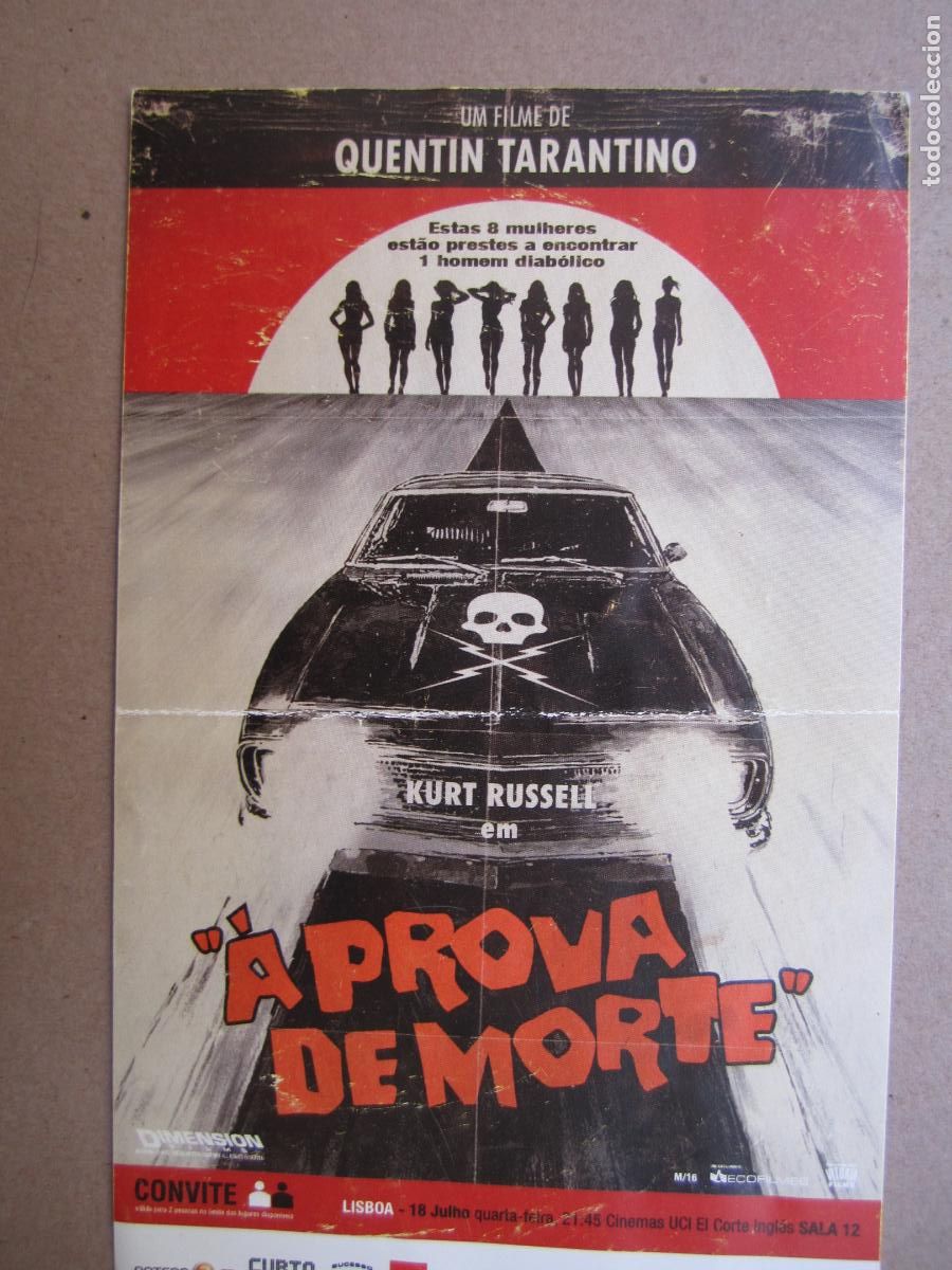 Cine: death proof - folleto mano original invitacion preestreno portugal - quentin tarantino kurt russell