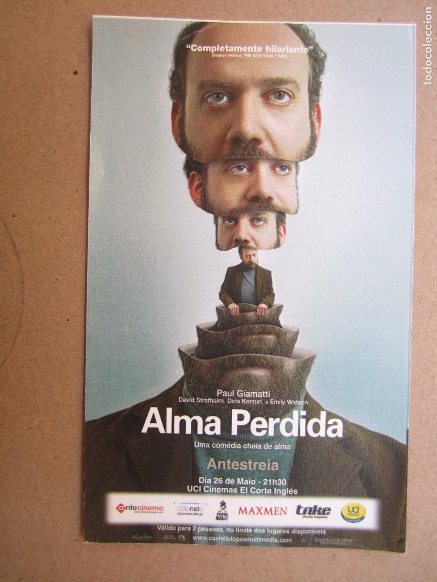 Cine: alma perdida - folleto mano original invitacion preestreno portugal - cold souls paul giamatti