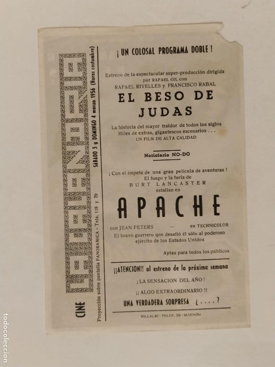 Cine: APACHE - BURT LANCASTER - CINE LA CALANDRIA , MASNOU - PROGRAMA DE CINE -(K-14.263) - Foto 2