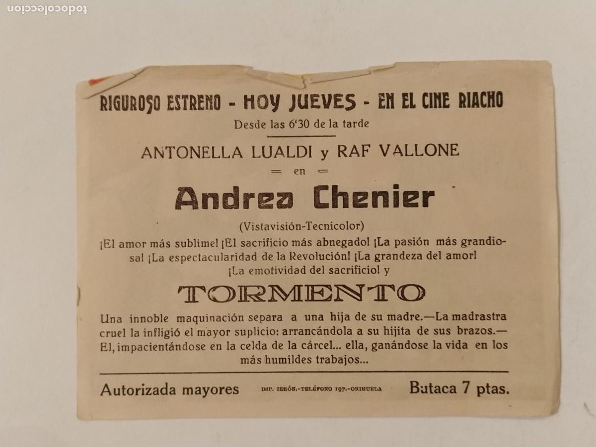 Cine: ANDREA CHENIER - CINE RIACHO - PROGRAMA DE CINE -(K-14.263) - Foto 3