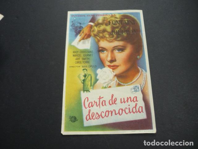 Cine: CARTA DE UNA DESCONOCIDA PROGRAMA DE CINE SIN PUBLICIDAD - Foto 1