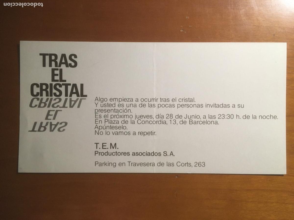  Flyers Publicitaires de films Anciens: tras el cristal invitacion folleto de mano original al estreno