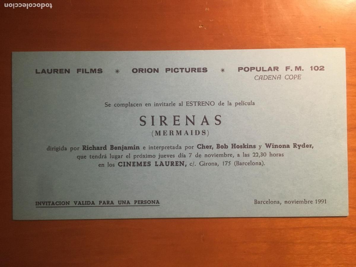  Flyers Publicitaires de films Anciens: sirenas invitacion folleto de mano original al estreno