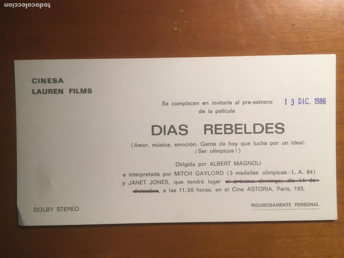  Flyers Publicitaires de films Anciens: dias rebeldes invitacion folleto de mano original al estreno