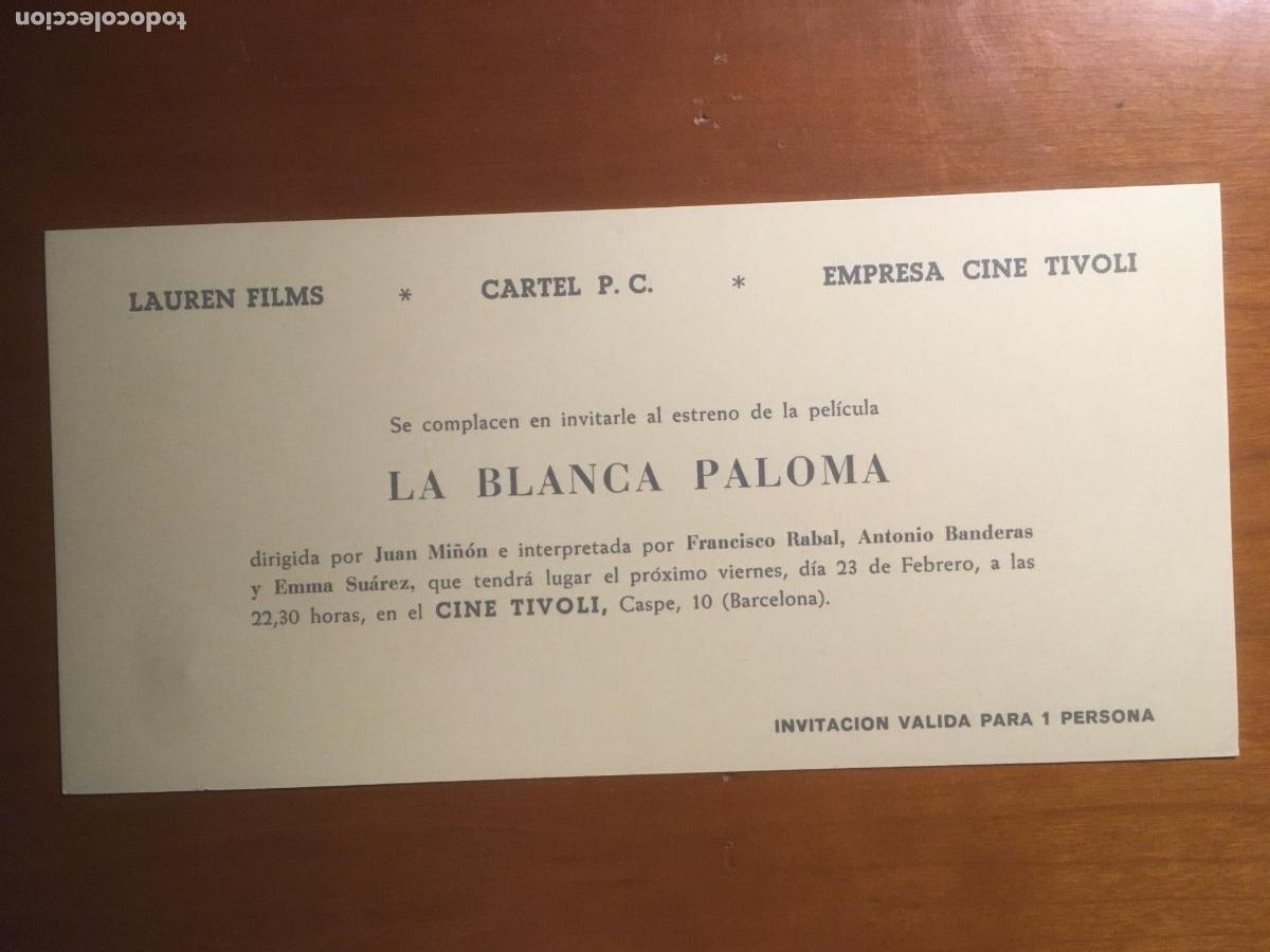  Flyers Publicitaires de films Anciens: la blanca paloma invitacion folleto de mano original al estreno