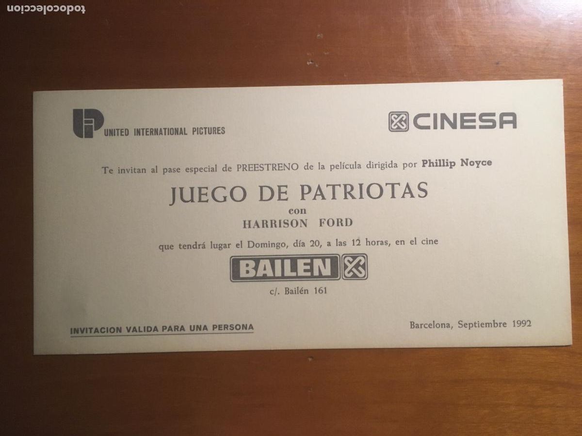  Flyers Publicitaires de films Anciens: juego de patriotas invitacion folleto de mano original al estreno