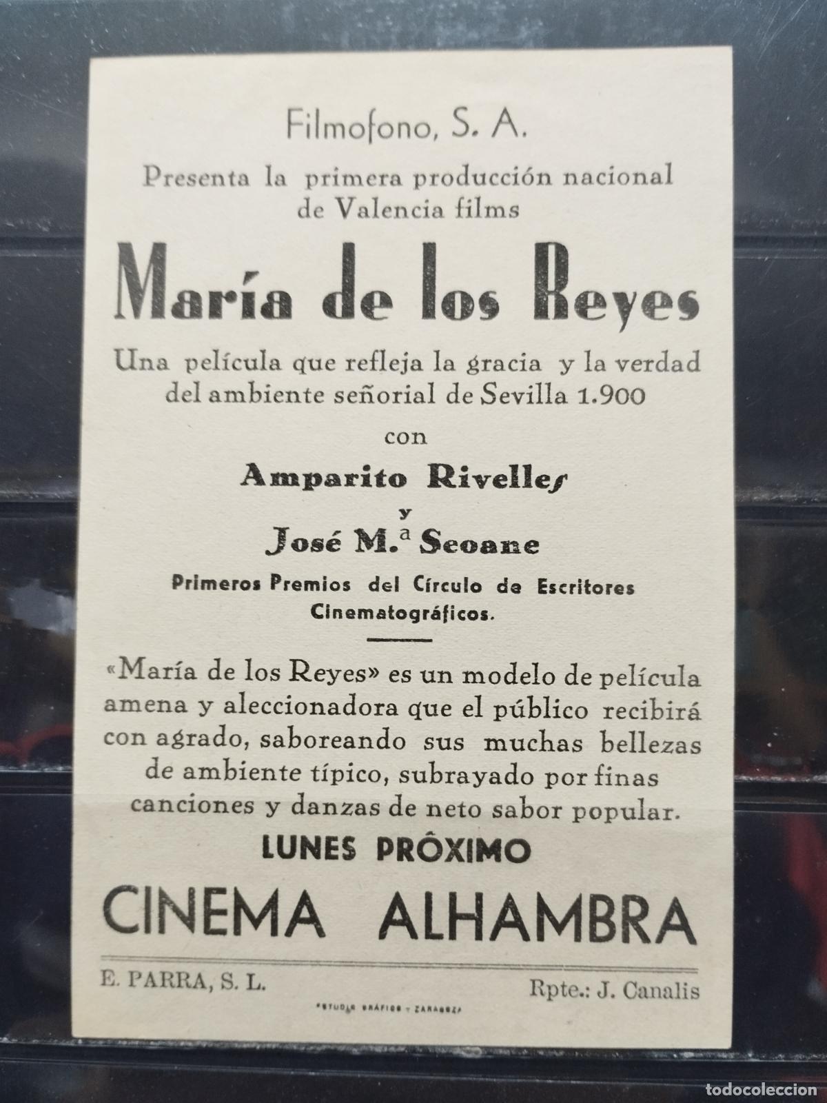 Cine: MA - PROGRAMA DE CINE SENCILLO. MARIA DE LOS REYES. CON AMPARO RIVELLES. - Foto 2