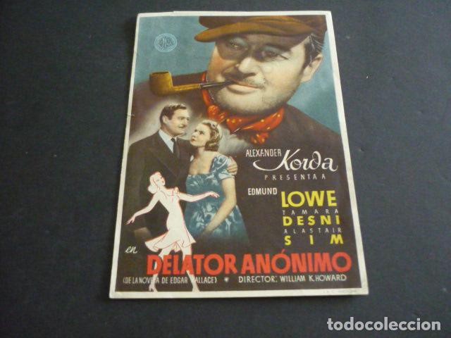 Cine: DELATOR ANONIMO PROGRAMA DE CINE CON PUBLICIDAD CINE IMPERIAL - Foto 1