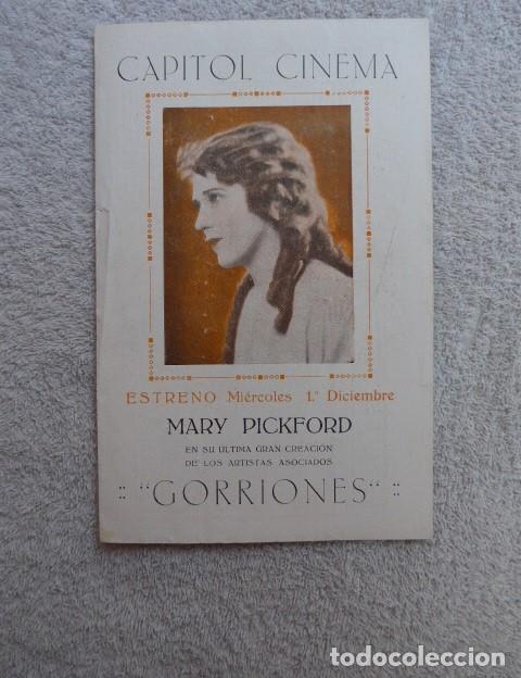 Cine: ANTIGUO PROGRAMA DE CINE DOBLE GORRIONES - CAPITOL CINEMA 1926 - Foto 1