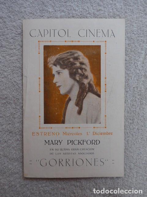 Cine: ANTIGUO PROGRAMA DE CINE DOBLE GORRIONES - CAPITOL CINEMA 1926 - Foto 2