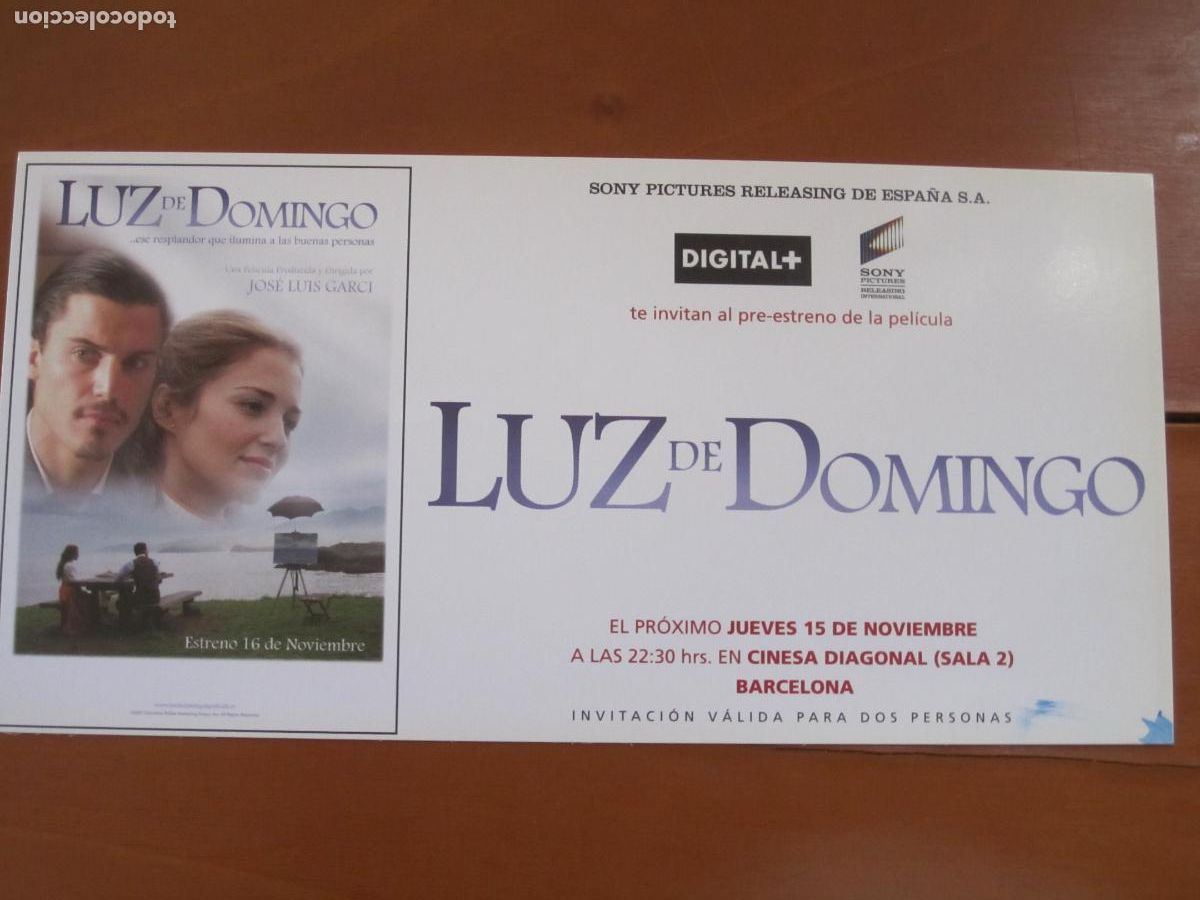 Cine: LUZ DE DOMINGO - INVITACION FOLLETO DE MANO ORIGINAL ESTRENO - CINE ESPA&Ntilde;OL JOSE LUIS GARCI