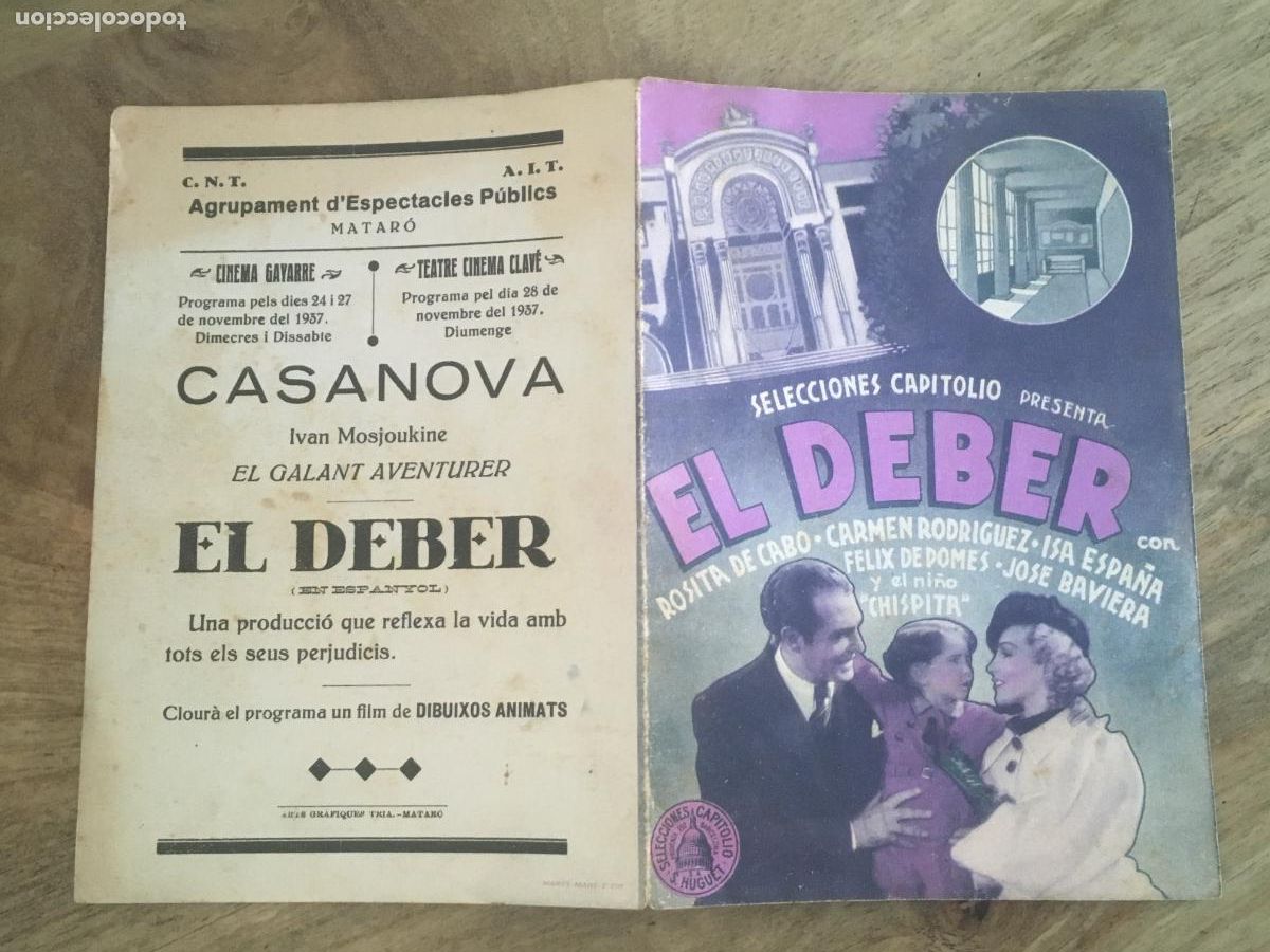 Kino: el deber folleto de mano original estreno muy buen estado