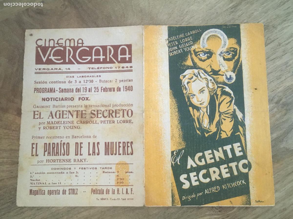 Kino: el agente secreto hitchcock folleto de mano original estreno
