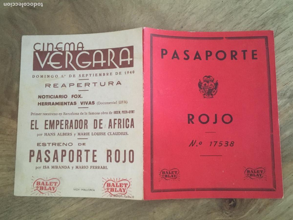 Kino: pasaporte rojo folleto de mano original estreno muy buen estado