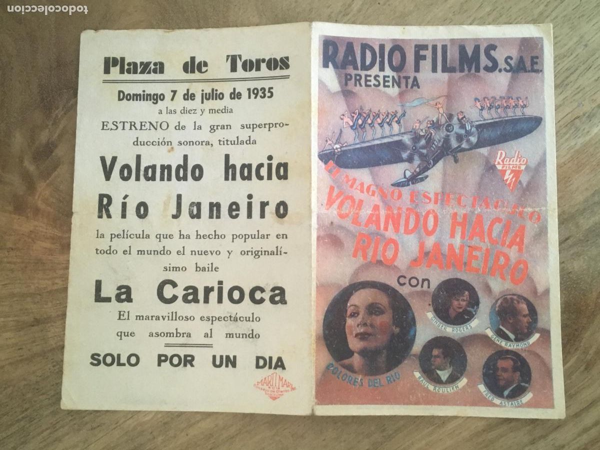 Kino: volando hacia rio de janeiro folleto de mano original estreno muy buen estado